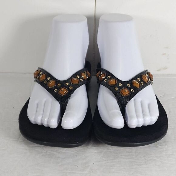 Vionic Women's Floriana US 6 Black Embellished Orthaheel Thong Sandals - Picture 3 of 13